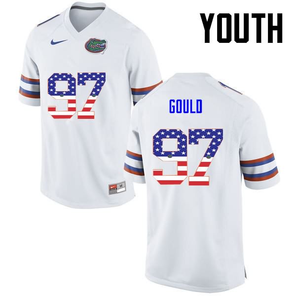 Youth NCAA Florida Gators Jon Gould #97 Stitched Authentic USA Flag Fashion Nike White College Football Jersey GSB1265NV